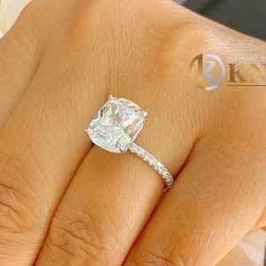 Solitaire Rectangular Cushion Cut Moissanites Engagement Ring Women&#39;s Wedding Ring Minimalist Bridal Propose Ring 14K Solid White Gold 4.25