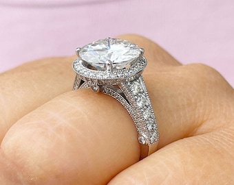 Rond geslepen Moissaniet verlovingsring griffenset bruiloft bruidsring 14K massief en zwaar witgoud stelt een jubileumring voor voor haar 6,50 ctw
