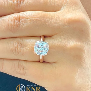 Solitaire Cushion Cut Moissanite Engagement Ring Four Prong Wedding Ring Minimalist Bridal Ring 14K Solid Rose Gold Propose Ring 4.00ct