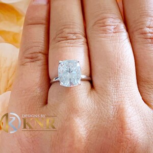 Solitaire Rectangular Cushion Cut Moissanite Engagement Ring Minimalist Wedding Ring Four Prong Bridal Ring 14K Solid White Gold 4.00ct