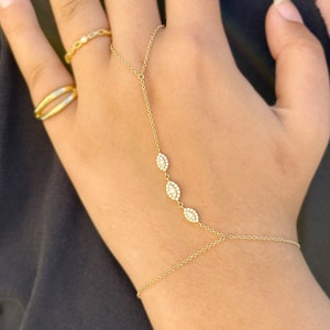 Finger Bracelet CVD Diamond Ring Bracelet 14k Solid White Gold Hand Chain Diamond Bracelet Chain Diamond Bracelet Marquee Shape Links 0.65ct