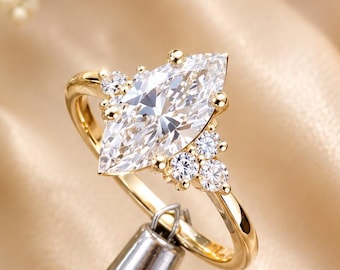 IGI Certified Marquise Cut Diamond Engagement Ring Set In 14k Solid Yellow Gold Wedding Ring Prong Set Bridal Ring Minimalist 1.30ctw