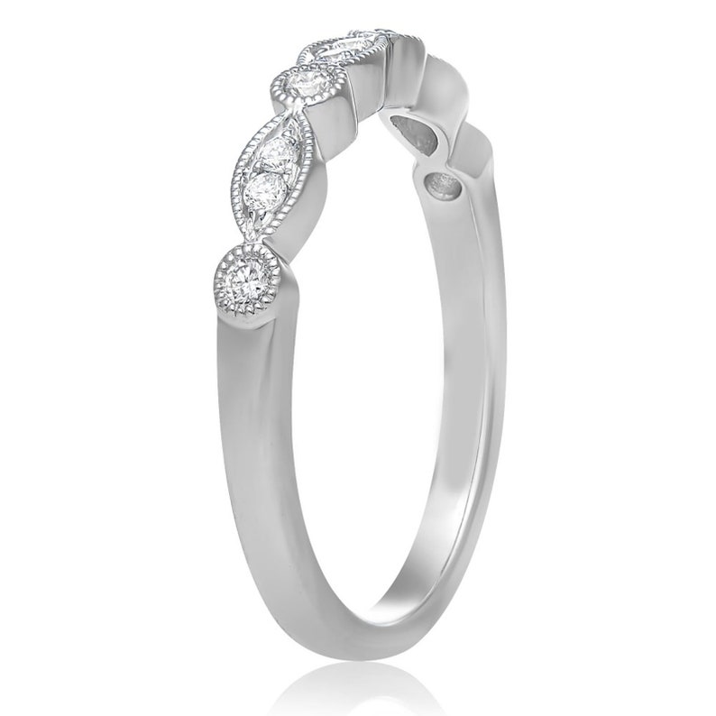 Engagement Ring Wedding Bridal Anniversary 0.15ctw Filigree 14K Solid White Gold Round Cut Simulated Diamonds Half Eternity Band