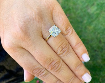 4.0CT Cushion Cut Engagement Ring - Sterling Silver Simulated Diamond Wedding Ring