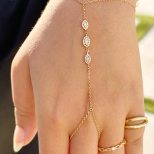 Finger Bracelet Moissanites Ring Bracelet Gold Hand Chain Bracelet Set In 14k Solid Yellow Gold Chain Bracelet Gift For Her 0.65ctw