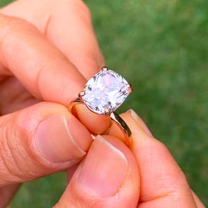 Solitaire Rectangular Cushion Cut Moissanite Engagement Ring Four Prong Wedding Ring Minimalist Bridal Propose Ring 14K Solid Rose Gold 4.00