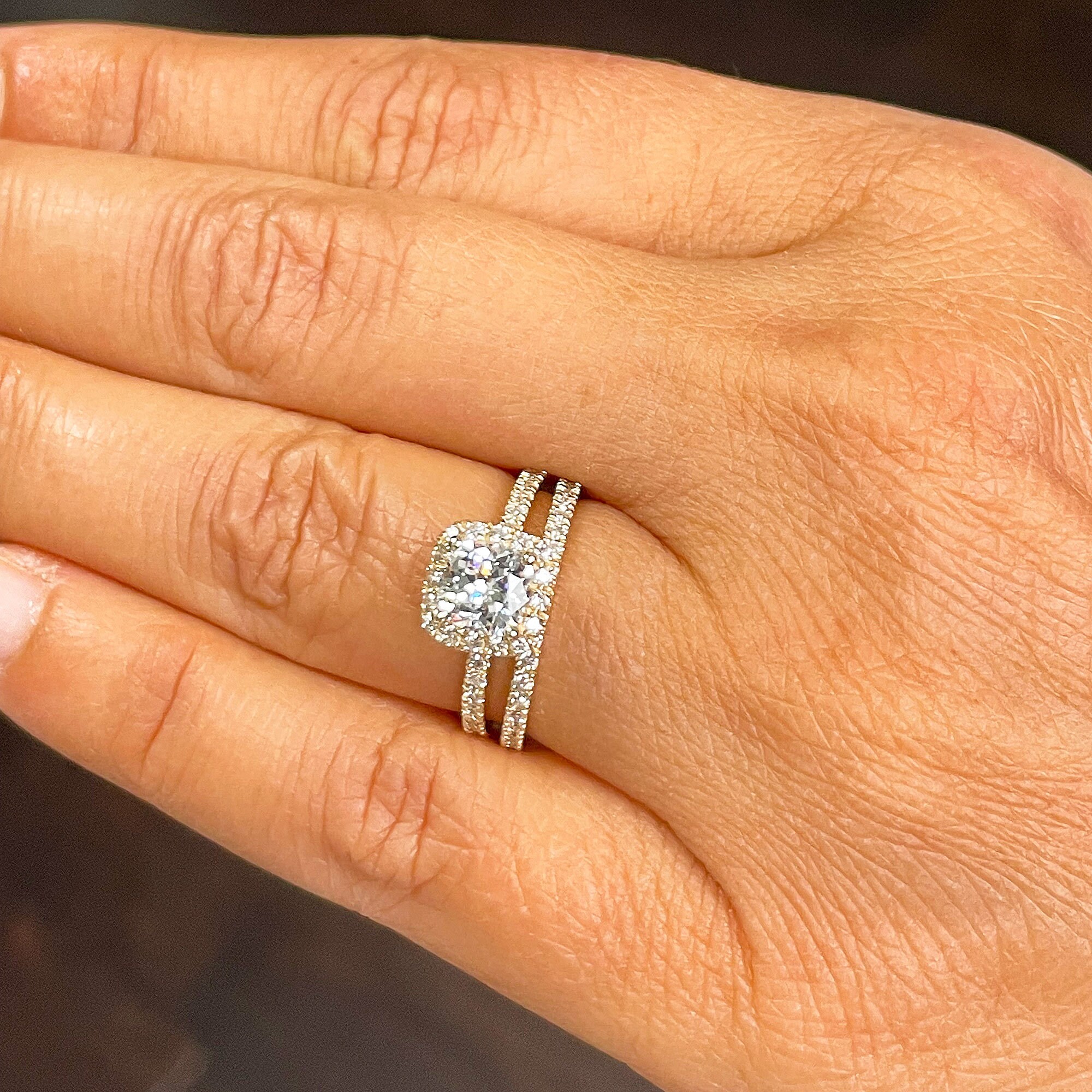 Cushion cut ring with wedding band deals