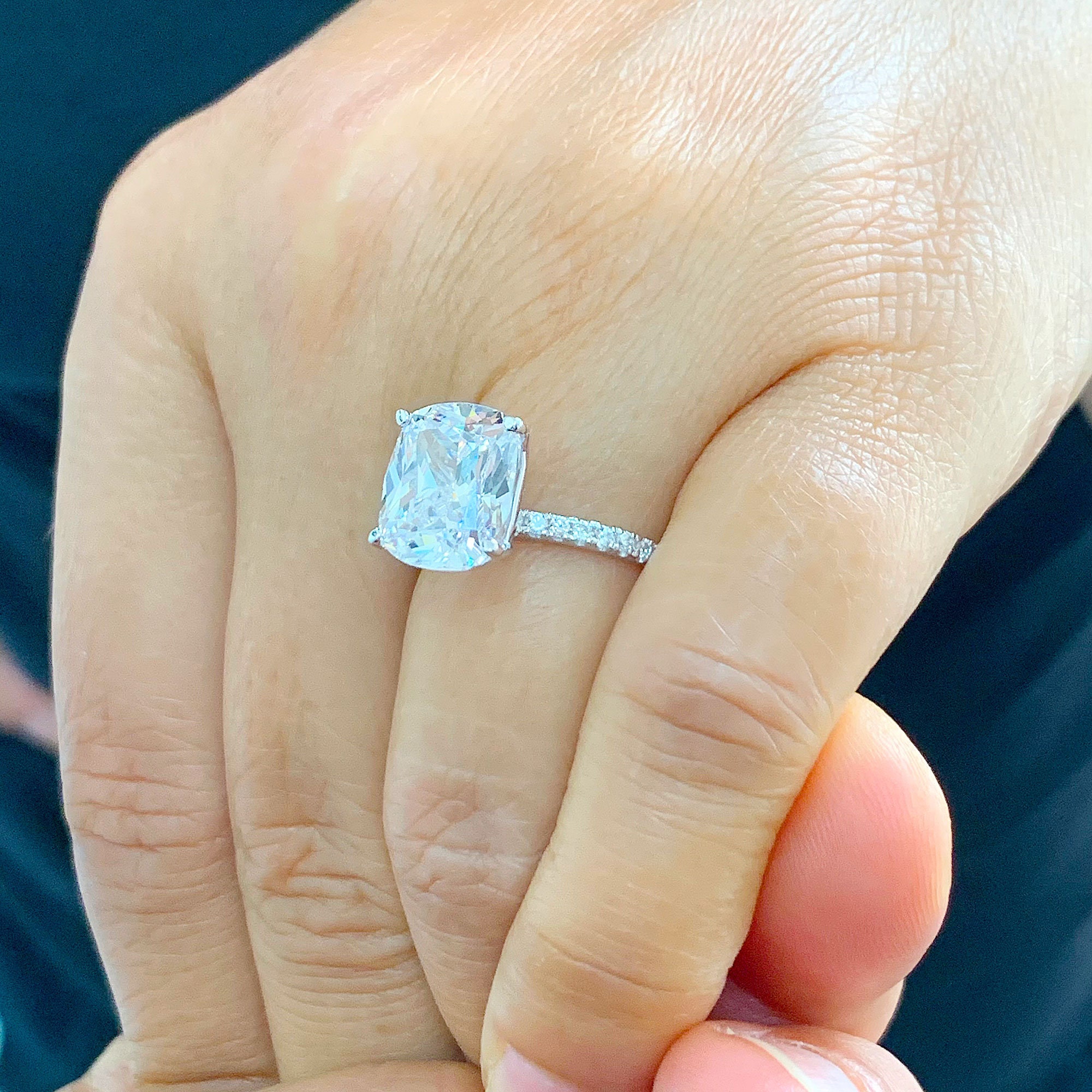 Solitaire Rectangular Cushion Cut Simulated Diamonds Engagement Ring ...