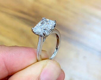Solitaire Radiant Cut Simulated Diamonds Engagement Ring Four