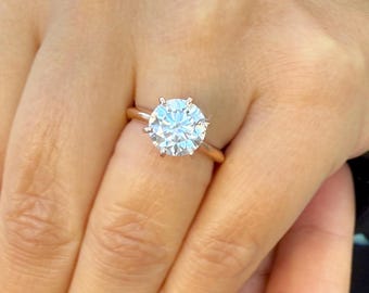 Solitaire rond geslepen moissaniet verlovingsring zes griffen set trouwring 14K massief roségouden bruidsring minimalistische ring voor haar 3,20 ctw