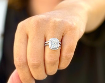 Bague de fiançailles pour femme en or blanc massif 14 carats avec grappe de diamants - Personnalisable en vente sur France