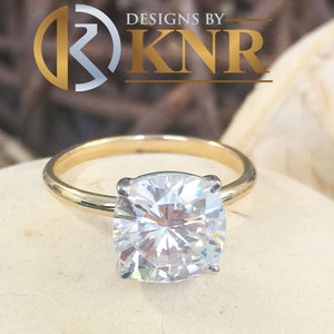 Solitaire Cushion Cut Moissanite Engagement Ring Four Prongs Wedding Ring Minimalist Bridal Ring 14K Solid Yellow Gold Propose Ring 3.00ct