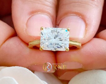 Diamante Taglio Princess Fidanzamento Set Anello 14K Oro Bianco
