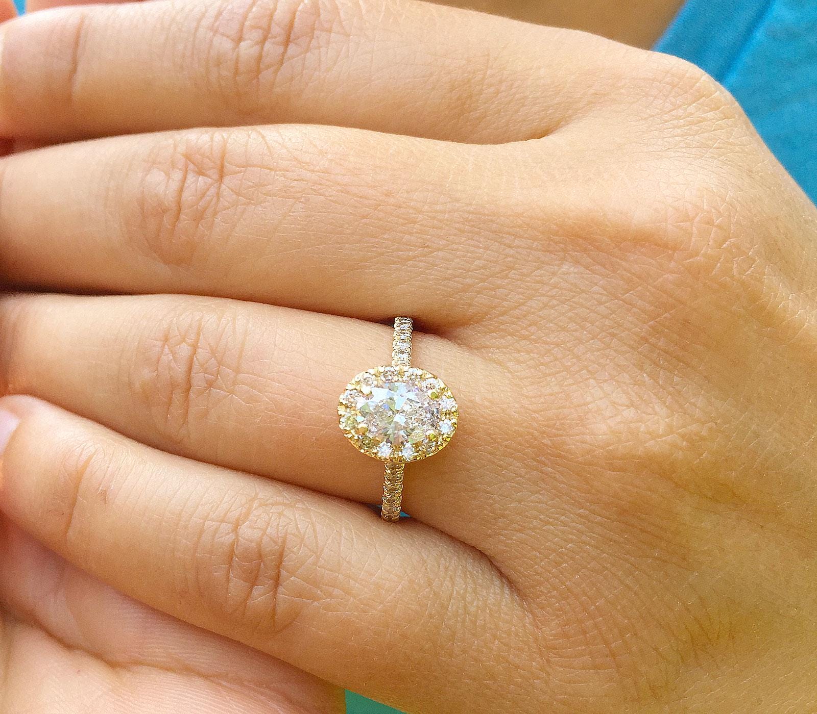 Oval Shape and Round Cut Sides Moissanites Engagement Ring