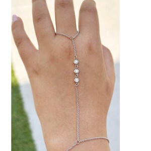 14k Solid White Gold Finger Bracelet Moissanites Ring Bracelet Gold Hand Chain Bracelet Bezel Set Chain Bracelet Gift For Her 0.30ctw