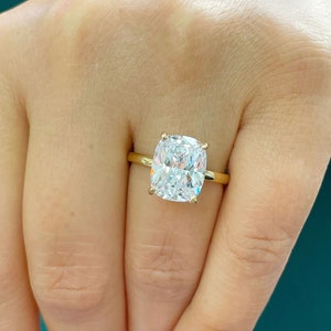 Solitaire Rectangular Cushion Cut Moissanite Engagement Ring Four Prong Wedding Ring Minimalist Bridal Ring 14K Solid Yellow Gold 5.00ct