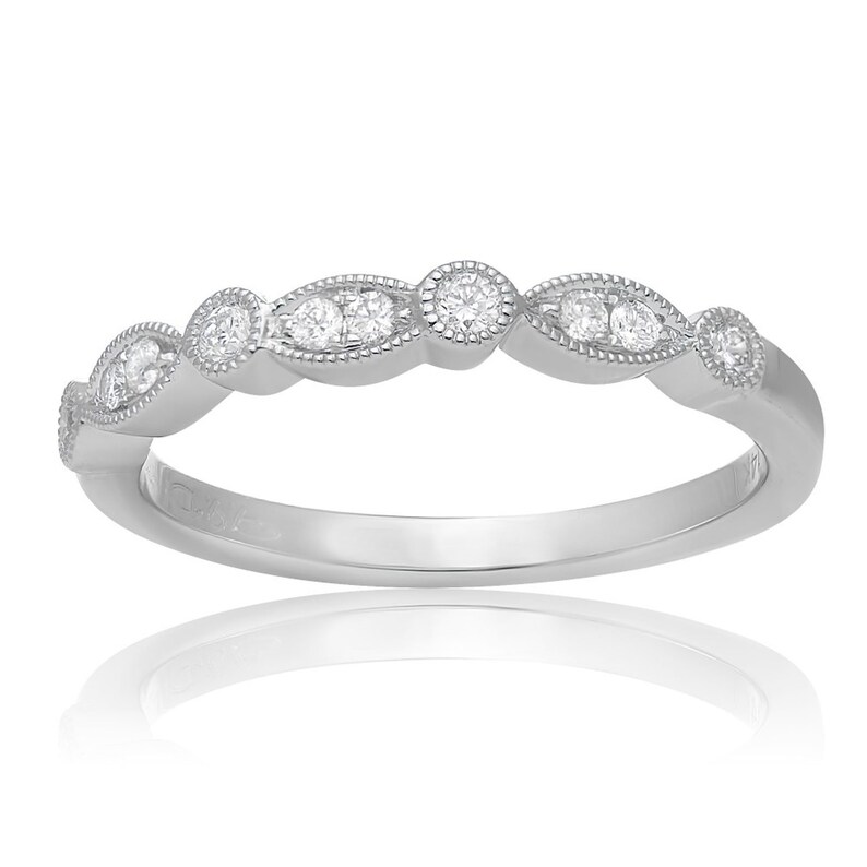 Engagement Ring Wedding Bridal Anniversary 0.15ctw Filigree 14K Solid White Gold Round Cut Simulated Diamonds Half Eternity Band