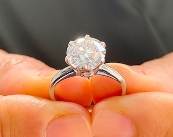 Crown Setting Solitaire rond geslepen moissaniet verlovingsring Zes griffen set trouwring 14K massief witgouden bruidsring voor haar 3,00 ct