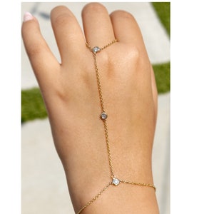 14k Solid Yellow Gold Finger Bracelet Moissanites Ring Bracelet Gold Hand Chain Bracelet Bezel Set Chain Bracelet Gift For Her 0.30ctw