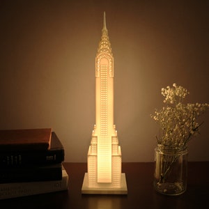 Chrysler Building Lamp and Model, Detailed, 3D Printed, Home Decor, Bedside Lamp, Handmade, Great Gift, New York City, Building Lamp, Art