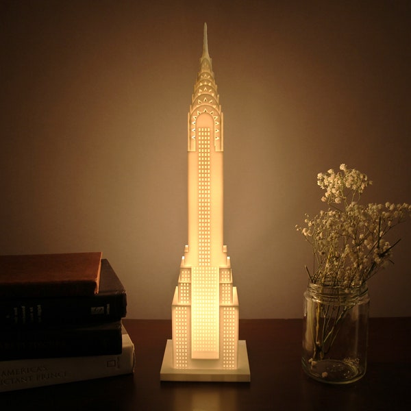 Chrysler Building Lamp and Model, Détaillé, Imprimé en 3D, Décoration intérieure, Lampe de chevet, Fait à la main, Grand cadeau, New York, Lampe de construction, Art