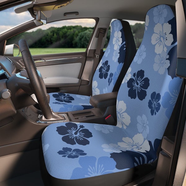 Blue Hibiscus Flowers Only Car Seat Covers set of 2, Hawaiian, car decor. surf decor