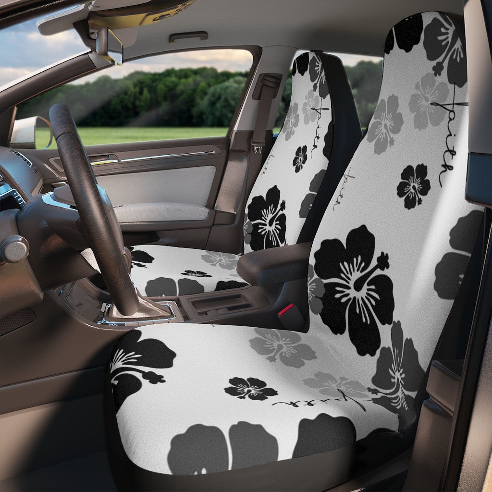 D50 Car Seat Covers Floral Beadwork Seven Clans White