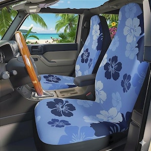 Car Seat Covers: Blue Hibiscus Hawaiian Surf Decor, Set of 2, Auto Accessories, Vehicle Protection, Tropical Flower Design, car lover gift