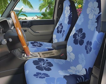 Car Seat Covers: Blue Hibiscus Hawaiian Surf Decor, Set of 2, Auto Accessories, Vehicle Protection, Tropical Flower Design, car lover gift