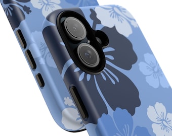 iPhone 17-12 Tough Case | Blue Tropical Flower Phone Cover | Hibiscus Coastal