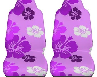 Fuchsia Hibiscus Car Seat Covers Set of 2, White Coastal Car Decor, Tropical Beach Seat, Aesthetic Floral Covers