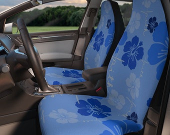 Faith Floral Car Seat Covers, blue Hibiscus flower, faith cross, car lover gift, Christian car seat covers set. surf decor