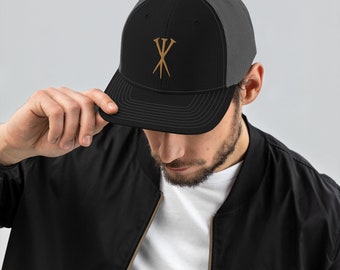 Holy Nails Christian Trucker Hat: Embroidered Old Gold Logo