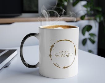 Taza con cambio de color "Jesús y buen café" / Revelación de calor 11 oz