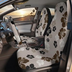 Hibiscus flowers only Car Seat Covers set of 2, beige, brown, tan,