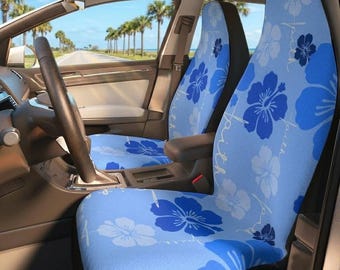 Faith Floral Car Seat Covers, blue Hibiscus flower, faith cross, car lover gift, Christian car seat covers set. surf decor