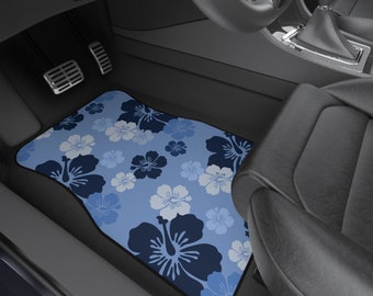 Alfombrillas para coche con estampado de flores de hibisco azul (juego de 2 alfombrillas delanteras)