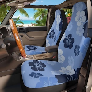 Car Seat Covers: Blue Hibiscus Hawaiian Surf Decor, Set of 2, Auto Accessories, Vehicle Protection, Tropical Flower Design, car lover gift
