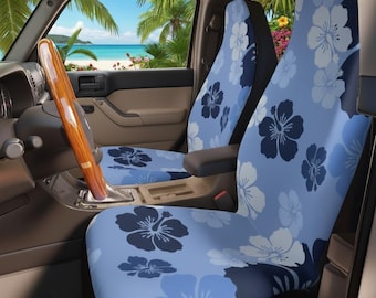 Car Seat Covers: Blue Hibiscus Hawaiian Surf Decor, Set of 2, Auto Accessories, Vehicle Protection, Tropical Flower Design, car lover gift