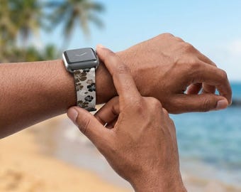 Brown Hibiscus Floral Pattern Watch Band | Tropical Apple Watch Strap