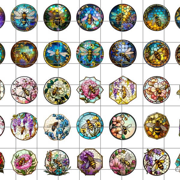 Mini Stained Glass Bees Full Color Transparency Resin Inclusion, No Adhesive