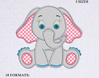 Baby Elephant Applique Machine Embroidery Design 3 Sizes, Animal Applique Embroidery Files, Theuniqueapplique