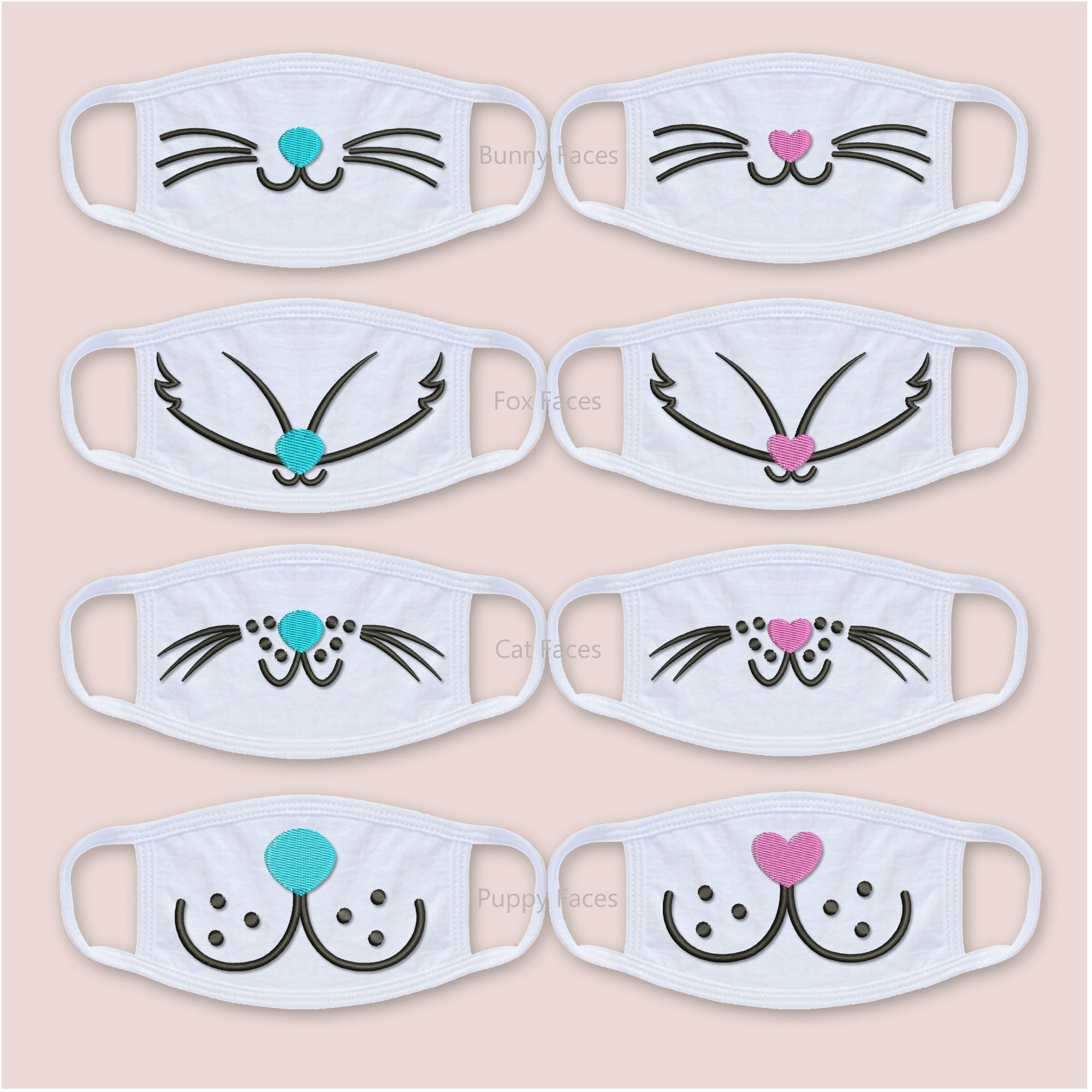 Face Mask Embroidery Designs Set of 8 Bunny Fox Puppy Cat Etsy