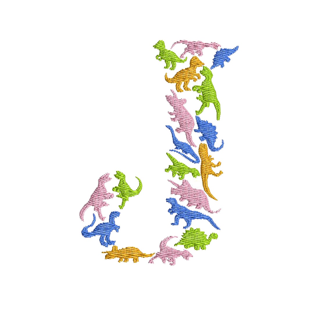 Dinosuar Alphabet Letter J Machine Embroidery Design, Font J Embroidery