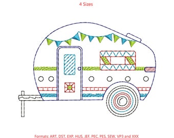 Retro Camper Embroidery Design - Travel Trailer Machine Embroidery Designs - INSTANT DOWNLOAD