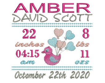 Baby Birth Announcement Embroidery Design, Baby Girl Machine Embroidery Design, Birthday Embroidery Designs, INSTANT DOWNLOAD