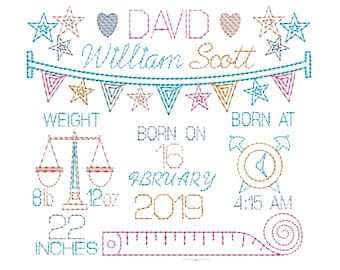 Birth Announcement Embroidery Design - Baby Birth Stat Machine Embroidery Design - INSTANT DOWNLOAD