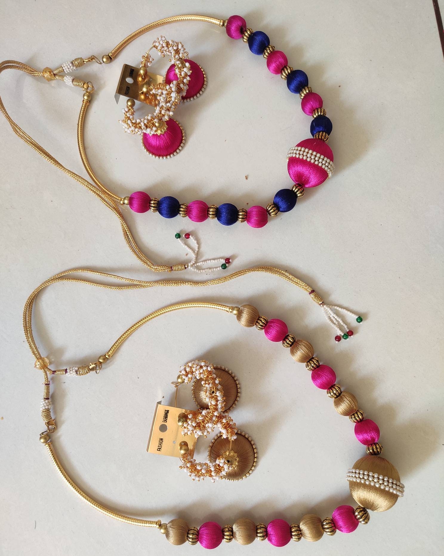 Multicolor beaded silk thread necklace and jhumkas | Etsy