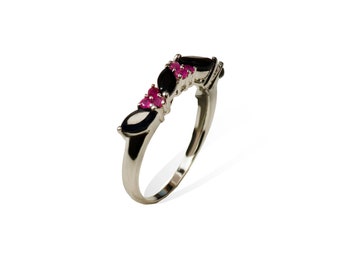 Genuine Natural Black Onyx/Ruby 925 Sterling silver Ring Natural Gemstone Ring For Woman Unique gift for her Statement Ring Designer Ring