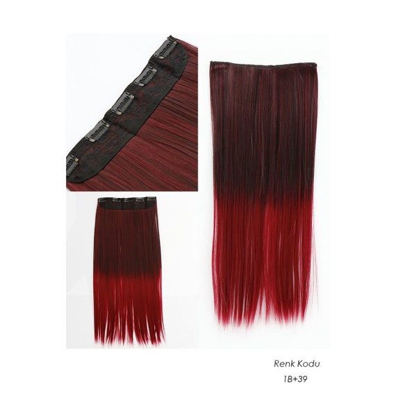 24 Long Hair Dark Red Ombre Heat Resistant Clip On Hair Clip In Hair Hair Extensions 1b 39